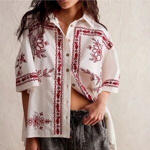 Free People Spring Refresh Vacation Shirt - EUC - Size S Oversized